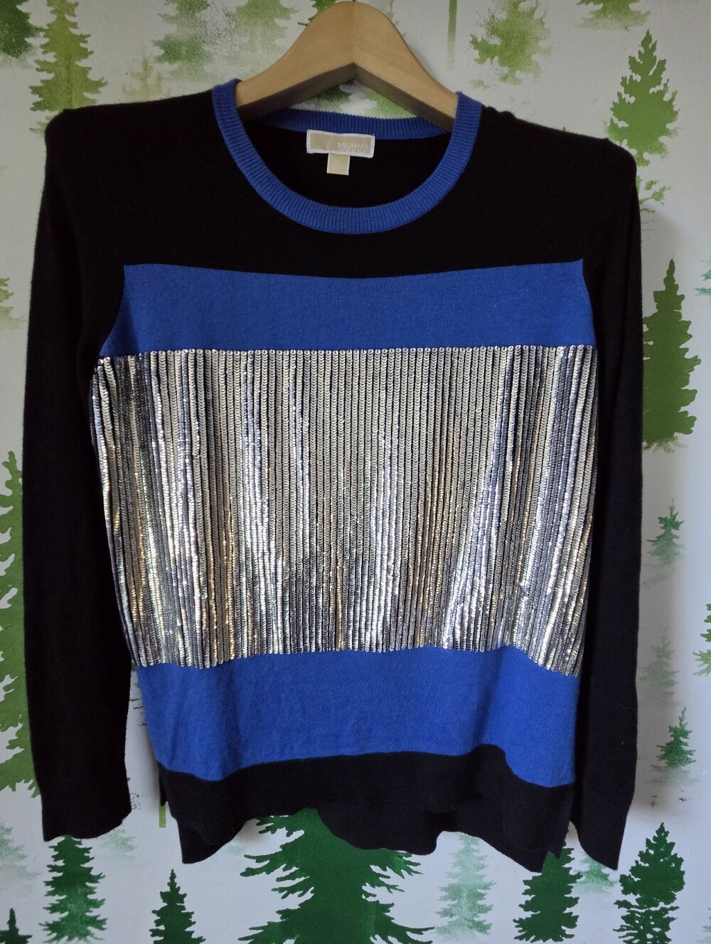 Michael Kors Crewneck Sweater with Silver Sequins Panel